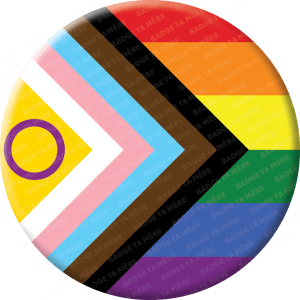 Une représentation d'un badge militant du drapeau lgbtqia+