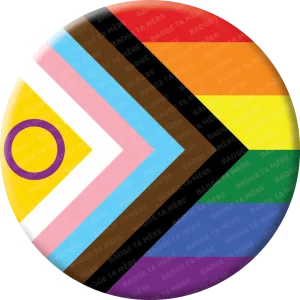 Une représentation d'un badge militant du drapeau lgbtqia+