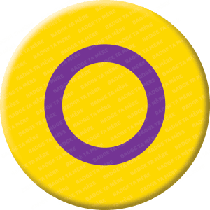 Représentation d'un badge militant du drapeau intersexe