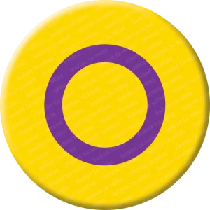 Représentation d'un badge militant du drapeau intersexe